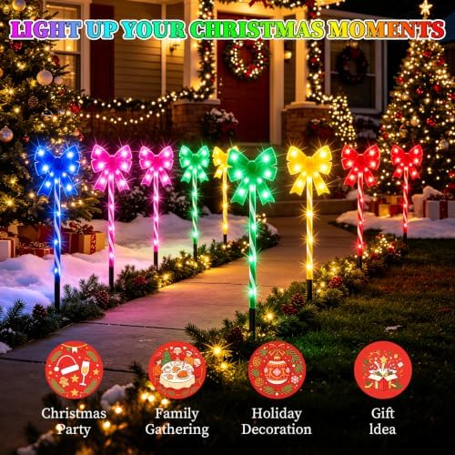 Solar 5PCS Christmas Bow 50LED Outdoor String Lights with Stakes Multicolor - Image 7