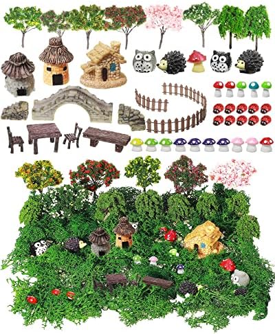 Canlierr 58 Pcs Mini Garden Accessories Set Fairy House Village Miniature by Canlierr