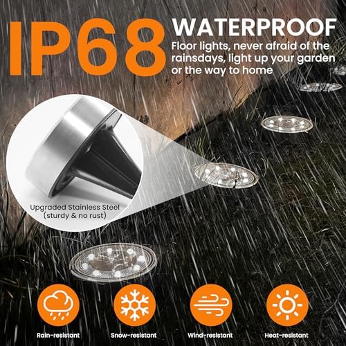 Siatom Stainless Steel Solar Ground Lights 8 Pack, IP68 Waterproof Solar In-Ground Light for Outdoor, Flat Landscape Lighting, Garden Disc Light for Pathway, Walkway, and Yard - 8 Pcs (Cold White) - Image 2