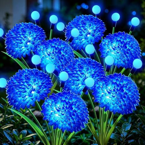 VOOKRY Solar Flowers Outdoor Waterproof, 4 Pack Blue Garden Lights with Swaying Firefly Lights, Flower Light Garden Decor for Yard Patio Pathway Lawn Grave, Gardening Gifts for Women Mother's Day by VOOKRY