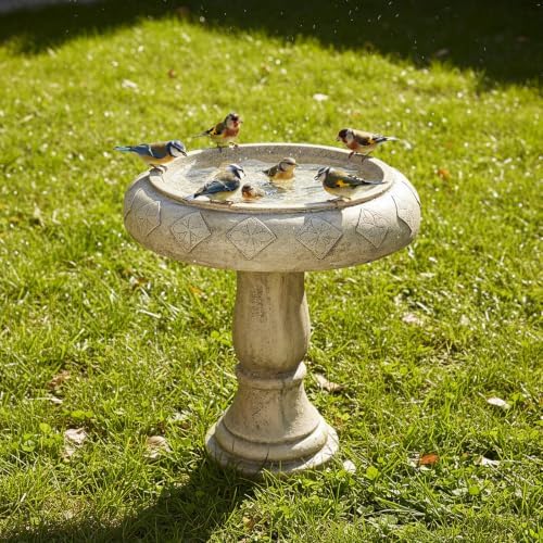 SKYFIRE Pedestal Birdbath for Garden - 23.2"H Fibre Reinforced Concrete Bird Bath, Decorative Outdoor Birdbath with Floral Embossed Basin, Weather Resistant Standing BirdBath for Patio, Lawn, Backyard by SKYFIRE