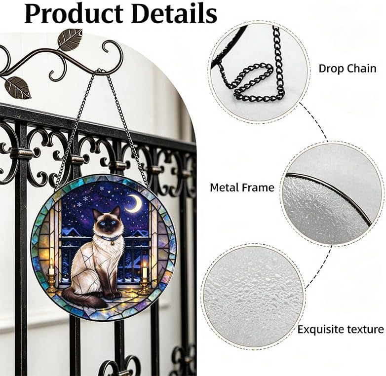 Stained Glass Window Hanging Balinese Cat Suncatcher Gifts for Girls 9.8" - Image 3