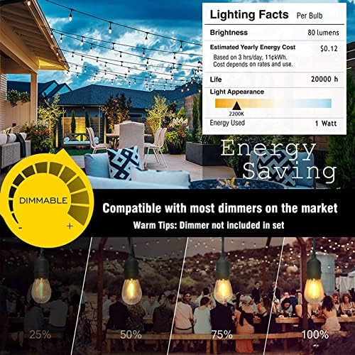 Achin Outdoor String Lights 150 Feet LED Waterproof Patio Lights with 50 Shatterproof Dimmable Warm Edison Bulbs String Lights for Outdoor Gazebo Bistro Wedding Birthday Party Lights, Connectable - Image 5