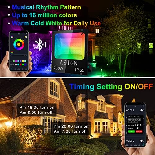 ASIGN 200W Bluetooth Control RGB LED Floodlight Outdoor&Indoor Waterproof Color Changing Floodlight Wall Washer Light for Home Decor Outdoor Featival Decoration - Image 3