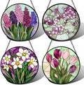 Stained Glass Window Hanging 4 Pcs Set Tulips Plum Flower Daffodils Hyacinths 9.8" - Suncatcher Door Garden Sun Catcher Decor Birthday Mother's Day for Mom Woman Nana by amderven