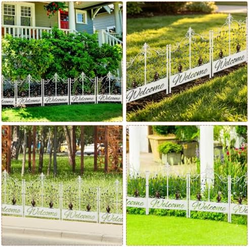 8 Pack Vintage White Metal Garden Fence, Animal Barrier Outdoor Lawn Decor - Image 5