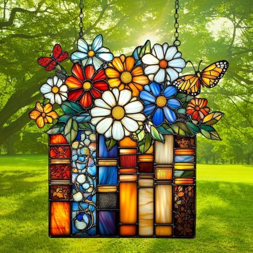 Floral Stack of Books Acrylic Suncatcher - Image 3