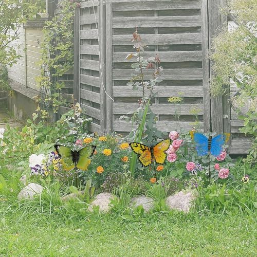 3 Pack Butterfly Garden Stakes Decor, 17" H Metal Butterflies Stakes Yard Art Ornaments for Indoor Outdoor Lawn Porch Pathway Patio Plant Pot Flower Bed Decor - Image 6