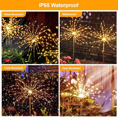Solar Fireworks Lights Outdoor Garden 150 LEDs 6 Pack Warm White - Image 5