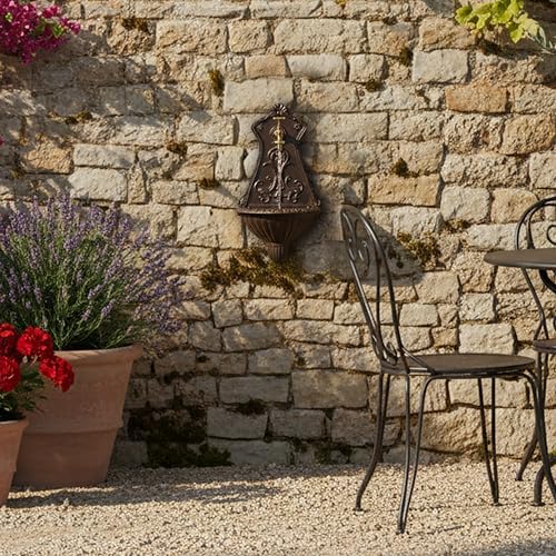 Relaxdays Wall Fountain, Antique Design, Basin & Tap, Water, for Garden & Patio, 42 x 24.5 x 11.5 cm, Cast Iron, Brown, Brass - Image 3