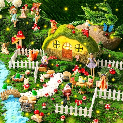 Suzile 50 Pcs Solar Fairy House Garden Accessories Set, Stone House by Suzile
