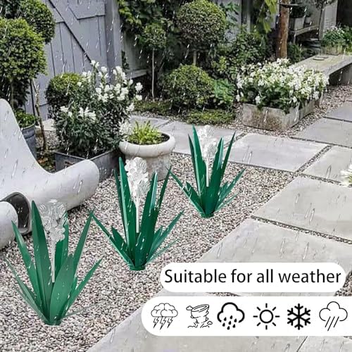 Metal Agave Plant Garden Art, 2 Pack Tequila Rustic Sculpture, Rustic Metal Agave Plants for Yard Stakes, Garden Figurines, Outdoor Patio (2 PCS White Flowers) - Image 4