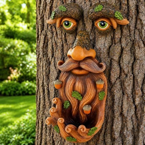 Mood Lab Tree Face Decor with Acorns - Old Man Tree Face Garden Hugger Decoration - Outdoor Tree Decoration by MoodLab