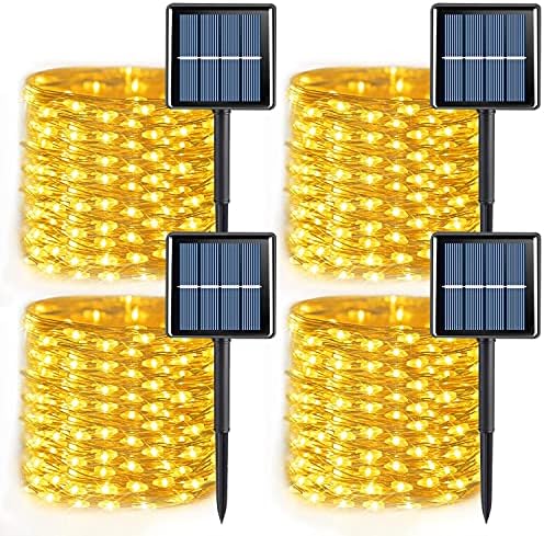 QITONG Solar Fairy Lights, 4 Pack Each 33ft 100 LED Warm White Christmas Light Outdoor Waterproof, 8 Modes Silver Wire Twinkle Mini Lights by QITONG