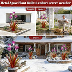 TOMBABY 32.28 Inch Metal Agave Plant Outdoor Decoration Lily Mexican Yard Art Garden Gift Home Decor Hand Painted Metal Agave Garden Yard Statue (2pc, Red) - Image 4