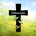 DINOMAN Personalized Memorial Plaques for Outdoors Dove Mom Dad Cross Grave Marker Metal Garden Stakes Mom Dad Memorial Gifts Sympathy Gifts for Loss of Loved One (Dove 1) - Image 3