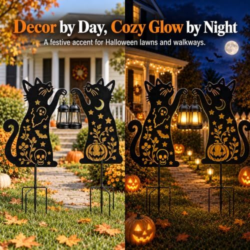 2 Pack Black Cat Solar Lights Set Metal Decorative Solar Cat Hanging Lights Outdoor, Waterproof Garden Decor,Outdoor Ornament Perfect，Ghost Cat - Image 5