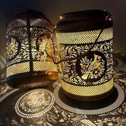 Solar Hanging Lanterns Outdoor Waterproof, 2 Pack Metal Decorative Lights - Image 4