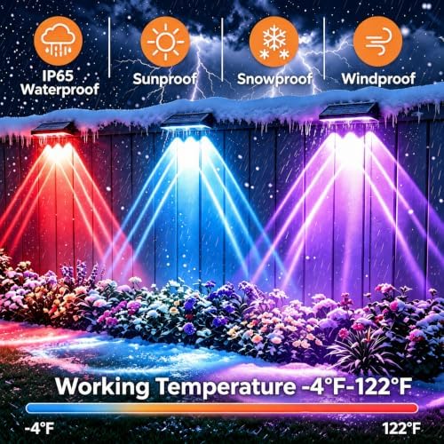 Solar Fence Lights Outdoor 6 Pack, Upgraded Brightness 3X LED Lens Fence Lights Solar Powered, 9 Fixed Colors & RGB Lights, IP65 Waterproof Solar Lights for Outside Backyard/Railing/Step/Patio - Image 6