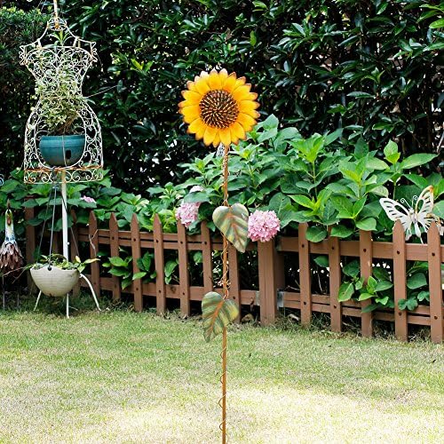 E-view Metal Sunflower Garden Stakes - Spring Outdoor Decorative Plant Flower Stake - Lawn & Yard Ornaments 39" Tall - Image 5