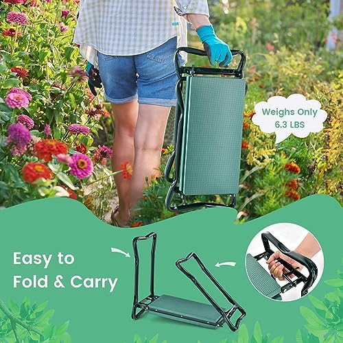HAPPYGRILL Garden Kneeler Bench with Tools Pouch, Folding Garden Seat Stool Kneeling Pad Cushion for Patio Garden Yard - Image 7