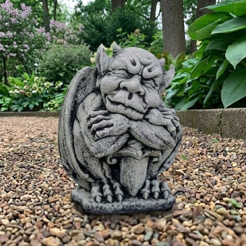 OLOMA Medieval Sleeping Gargoyle Concrete Garden Statue Winged Demon Gothic Outdoor Garden Decor Lawn Ornament Stone Mythical Creature Sculpture Yard Patio Porch Landscape Accent Gift by OLOMA