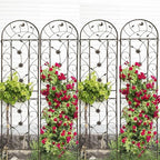 4 Pack Metal Garden Trellis 86.7" Tall Outdoor Climbing Plant Support for Roses, Flowers, Rustproof Durable Brown Galvanized Tube, Lawn Garden Fence Decor Screen (4, Retro-86.7" H) by Sybrioka