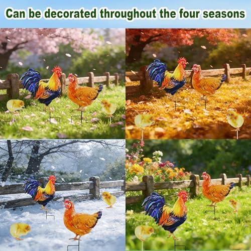 4 Pack Rooster Garden Stakes 20.5in Metal Rustproof Chicken Yard Art - Image 4
