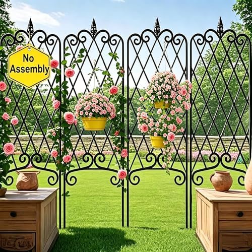 AMAGABELI GARDEN & HOME 4 Pack Garden Trellis for Climbing Plants Outdoor 47” x 16” Garden Fencing Decorative Plant Trellis Vegetables and Rose Trellis for Ivy Cucumbers Black by AMAGABELI+GARDEN+%26+HOME