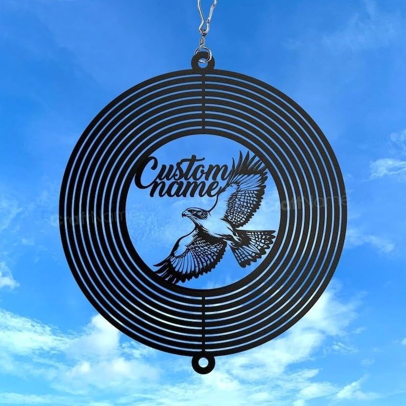 Personalized Hawk Metal Wind Spinner, Custom Bird of Prey Hanging Yard Art, Wildlife Outdoor Decor (Hawk Garden Wind Spinner) - Image 2