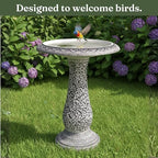 Pedestal Birdbath with Solar Fountain, Resin Stone Composite Outdoor Garden Decor, Standing Bird Bath for Outside Patio Yard, 23-Inch Tall, Garden Fountain, Resin Bird Baths, Hummingbird Bowl - Image 2