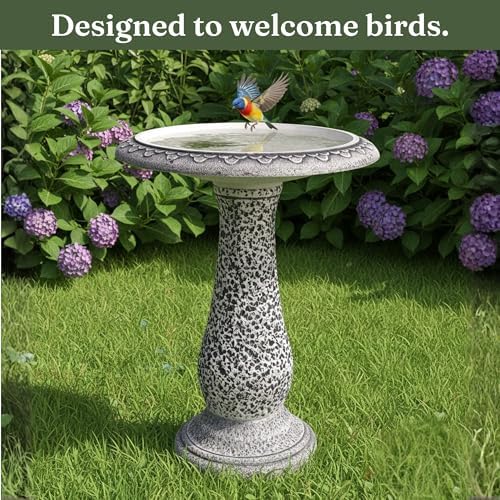 Pedestal Birdbath with Solar Fountain, Resin Stone Composite Outdoor Garden Decor, Standing Bird Bath for Outside Patio Yard, 23-Inch Tall, Garden Fountain, Resin Bird Baths, Hummingbird Bowl - Image 2