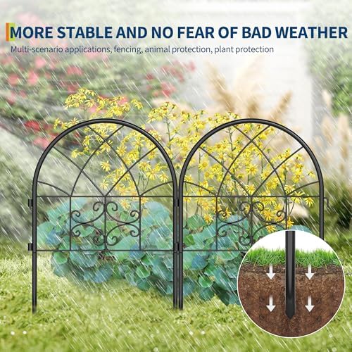 Garvee Decorative Garden Fence Panels 4-Pack, 20"x26" Black Metal Arched Border for Flower Bed Edging, Rustproof No-Dig Animal Barrier for Dogs, Rabbits, Patio & Yard Outdoor Decor - Image 4