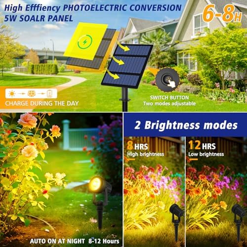 T-SUNUS Solar Landscape Spotlights 6-in-1 Warm White 3000K Outdoor Garden - Image 2