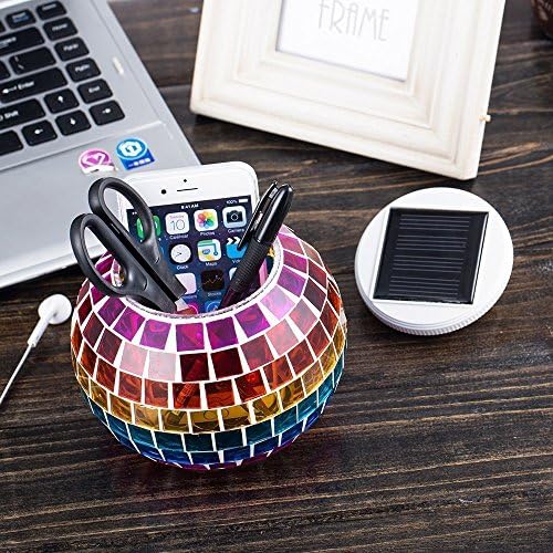 Mosaic Glass Solar Table Light,WONFAST Waterproof Color Changing Mood Night Lights Solar Outdoor Table Lamp for Bedroom Party Garden Patio Yard Decoration Lighting (Rainbow) - Image 6