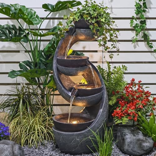Outdoor Waterfall Fountain with LED Lights and Pump for Garden, Patio, Yard - 43.7 Inch UV-Resistant Freestanding Water Feature by Unknown