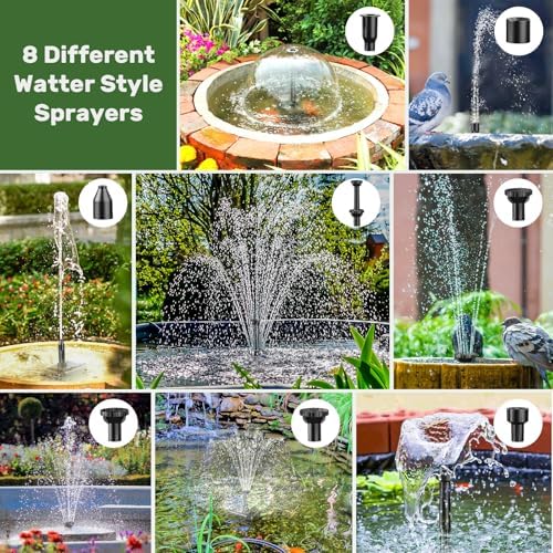 Antfraer 8W Solar Fountain Pump With 3600mAh Battery Backup, Solar Water Fountain for Bird Bath with Double-Layer Nozzles & 5Ft PVC Tubing for Bird Bath Small Pond Waterfall DIY Features - Image 4