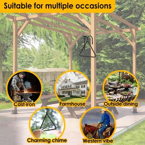 12-inch Triangle Dinner Bell with Hanger & Call Striker Ringer Outdoor Bell Wall Mounted Bell Metal Bell Wrought Iron Country Bell for Home Barn School Church Playground, Corrosion Resistance - Image 3