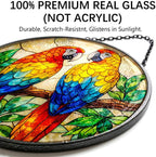 Stained Glass Window Hanging - 11.8" Colorful Macaw Parrots on Branch Suncatcher Glass Panel, Home Decorative Hanging Ornament for Kitchen or Garden, Ideal Gift for Mother, Wife or Women - Image 2