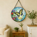 Stained Glass Window Hanging Suncatcher 11.8 in Butterfly and Wildflower Design Colorful Glass Panel Sun Catcher for Window,Window Hanging Decor for Home,Housewarming Gift - Image 5