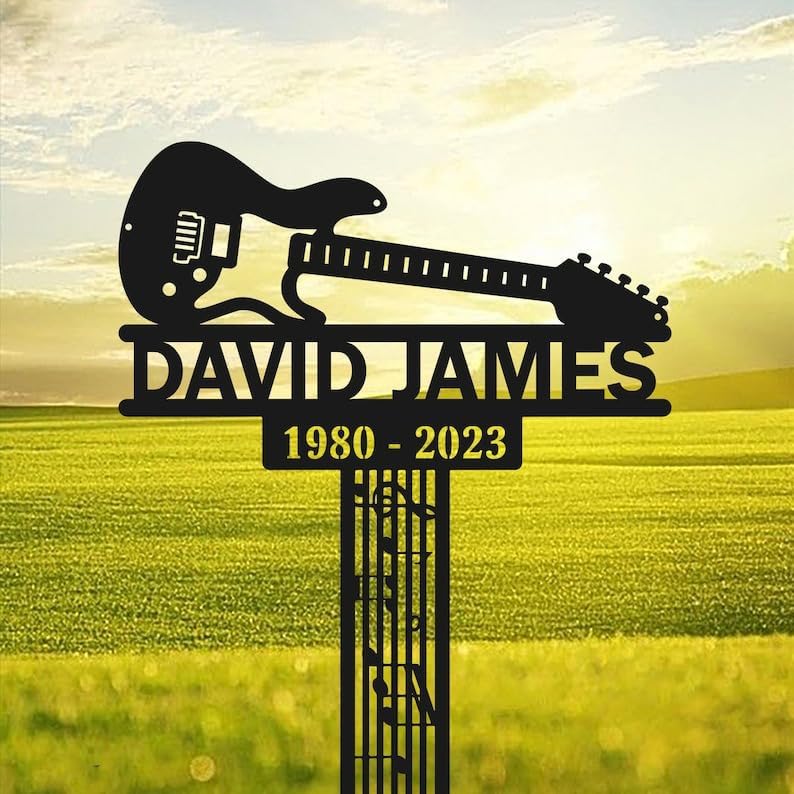 DINOMAN Personalized Memorial Plaques for Outdoors Electric Guitar Grave Marker Metal Garden Stakes Electric Guitar Player Memorial Gifts Sympathy Gifts for Loss of Loved One (Electric Guitar) by DINOMAN