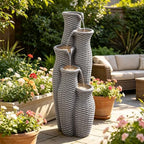 AUTODAYA 33" H Outdoor Water Fountain, 5-Tier Faux Rattan Vase Waterfall - Image 4