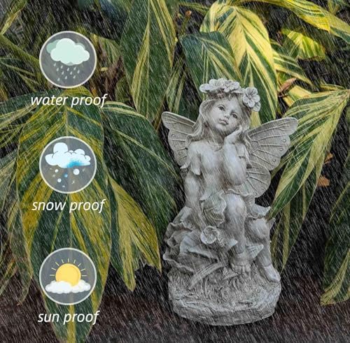 12.8" Flower Fairy Garden Statue, Lovely Outdoor Angel Figurine - Image 2
