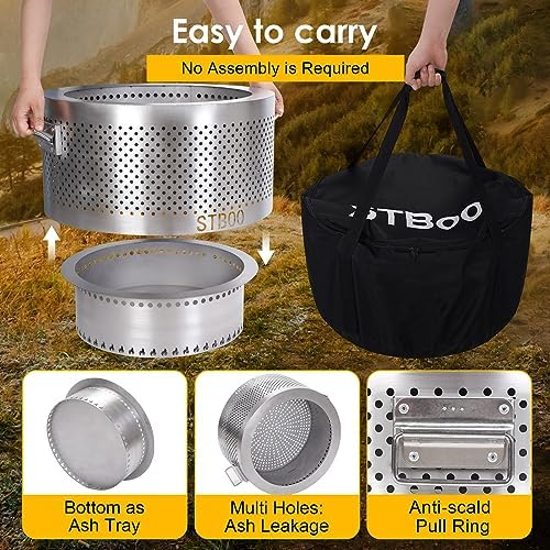 20Inch Large Firepit - Fire Pits for Outside with Portable Carrying Storage, Outdoor Fireplace for Camping Picnic Backyard Beach,Stainless, L - Image 4