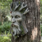 Old Man Tree Face Hugger Outdoor Decor, Handmade Tree Art Resin Statue with Foliage & Mushroom Details, Whimsical Hanging Yard Art for Garden Wall Fence - Image 2