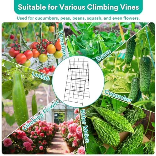 2Packs 17 x 42 Inch Garden Trellis for Raised Beds Foldable Climbing Plant Support Cucumber Trellis Outdoor A-Frame Metal Vegetable Bean Trellis with Garden Supplies for Grape Tomato Peas Flower - Image 5