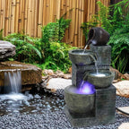 23.6" 4-Tiers Cascading Rock Water Fountain Outdoor Garden Waterfall Decor for Garden, Outside Cascading Bowls and Stacked Stones Patio Water Features Fountain with LED Light and Atomizer Wh - Image 3