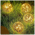 Honoson 4.7 Inch Solar Globe Lights Outdoor - Waterproof Cracked Glass Balls for Lawn Patio Yard Backyard Decorations, Warm Yellow Solar LED Lights with Easy Installation,Durable Design (4 Pcs) by Honoson