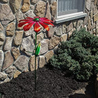 Red Flower Metal Wind Weather Spinners Kinetic Garden Sculpture 3D Yard Art Windmill Stake Patio Decor - Image 3
