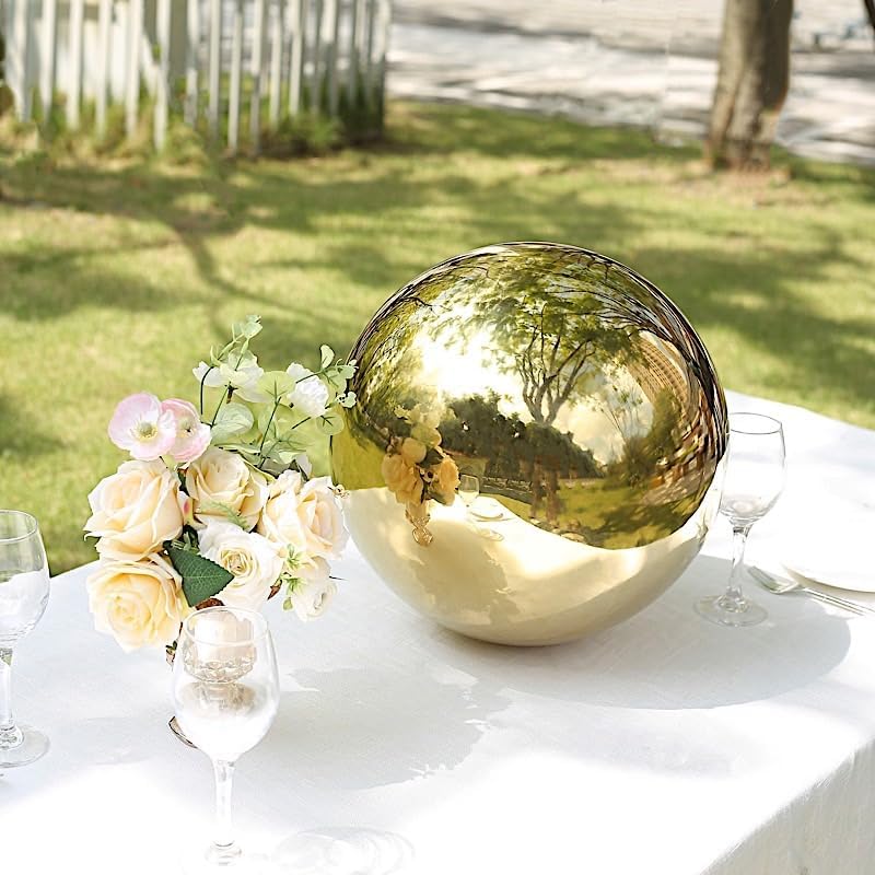 2 pcs 12 in Gold Stainless Steel Globe Gazing Reflective Mirror Balls Outdoor Garden Decor Centerpieces Wedding Party Events Reception Home Decorations Modern Ornaments Landscaping Accents - Image 2